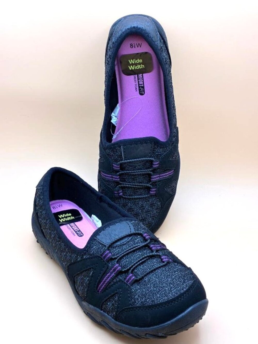 Athletic Works Womens Slip On Sneakers Black Purple Memory Foam Shoes Size 8.5W